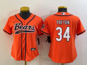 Wholesale Cheap Women's Chicago Bears #34 Walter Payton Orange With Patch Cool Base Stitched Baseball Jersey
