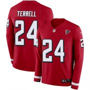 Wholesale Cheap Nike Falcons #24 A.J. Terrell Red Team Color Men's Stitched NFL Limited Therma Long Sleeve Jersey