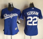 Wholesale Cheap Dodgers #22 Clayton Kershaw Blue Women's Alternate Stitched MLB Jersey