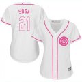 Wholesale Cheap Cubs #21 Sammy Sosa White/Pink Fashion Women's Stitched MLB Jersey