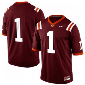 Wholesale Cheap Mens Nike Virginia Tech Hokies #1 Game Football Maroon Jersey