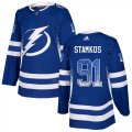 Wholesale Cheap Adidas Lightning #91 Steven Stamkos Blue Home Authentic Drift Fashion Stitched NHL Jersey