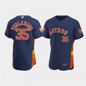 Wholesale Cheap Men\'s Houston Astros #35 Justin Verlander Navy 60th Anniversary Flex Base Stitched Baseball Jersey