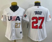 Cheap Women's USA Baseball #27 Mike Trout Number 2023 White World Classic Replica Stitched Jerseys