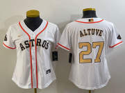 Cheap Women's Houston Astros #27 Jose Altuve 2023 White Gold World Serise Champions Patch Cool Base Stitched Jersey