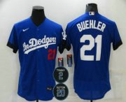 Wholesale Cheap Men's Los Angeles Dodgers #21 Walker Buehler Blue #2 #20 Patch City Connect Flex Base Stitched Jersey