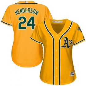 Wholesale Cheap Athletics #24 Rickey Henderson Gold Alternate Women\'s Stitched MLB Jersey