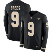 Wholesale Cheap Nike Saints #9 Drew Brees Black Team Color Men's Stitched NFL Limited Therma Long Sleeve Jersey