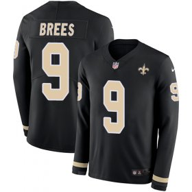 Wholesale Cheap Nike Saints #9 Drew Brees Black Team Color Men\'s Stitched NFL Limited Therma Long Sleeve Jersey