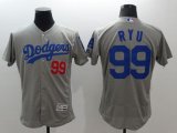 Wholesale Cheap Dodgers #99 Hyun-Jin Ryu Grey Flexbase Authentic Collection Stitched MLB Jersey
