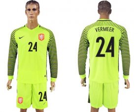 Wholesale Cheap Holland #24 Vermeer Green Long Sleeves Goalkeeper Soccer Country Jersey