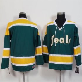 Wholesale Cheap Golden Seals Blank Green/Gold CCM Throwback Stitched NHL Jersey