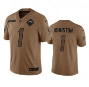 Wholesale Cheap Men's Los Angeles Chargers #1 Quentin Johnston 2023 Brown Salute To Service Limited Football Stitched Jersey
