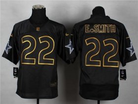 Wholesale Cheap Nike Cowboys #22 Emmitt Smith Black Gold No. Fashion Men\'s Stitched NFL Elite Jersey