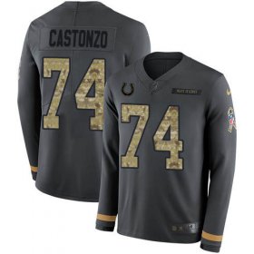 Wholesale Cheap Nike Colts #74 Anthony Castonzo Anthracite Salute to Service Youth Stitched NFL Limited Therma Long Sleeve Jersey