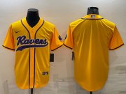 Wholesale Cheap Men's Baltimore Ravens Blank Yellow With Patch Cool Base Stitched Baseball Jersey