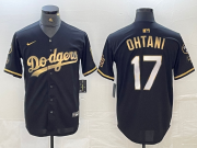 Cheap Men's Los Angeles Dodgers #17 Shohei Ohtani Black Gold Stitched Cool Base Nike Jerseys