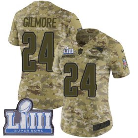 Wholesale Cheap Nike Patriots #24 Stephon Gilmore Camo Super Bowl LIII Bound Women\'s Stitched NFL Limited 2018 Salute to Service Jersey