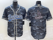 Wholesale Cheap Men's Los Angeles Dodgers Gray Camo Team Big Logo Cool Base With Patch Stitched Baseball Jersey 1