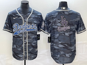 Wholesale Cheap Men\'s Los Angeles Dodgers Gray Camo Team Big Logo Cool Base With Patch Stitched Baseball Jersey 1