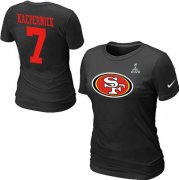 Wholesale Cheap Women's Nike San Francisco 49ers #7 Colin Kaepernick Name & Number Super Bowl XLVII T-Shirt Black