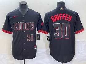 Wholesale Cheap Men\'s Cincinnati Reds #30 Ken Griffey Jr Number Black 2023 City Connect Cool Base Stitched Jersey2