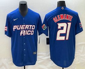 Cheap Men\'s Puerto Rico Baseball #21 Roberto Clemente 2023 Blue World Classic Stitched Jerseys