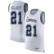Wholesale Cheap Nike Cowboys #21 Ezekiel Elliott White Men's Stitched NFL Limited Rush Tank Top Jersey