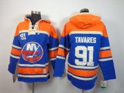 Wholesale Cheap Islanders #91 John Tavares Baby Blue Sawyer Hooded Sweatshirt Stitched NHL Jersey