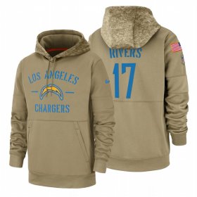 Wholesale Cheap Los Angeles Chargers #17 Philip Rivers Nike Tan 2019 Salute To Service Name & Number Sideline Therma Pullover Hoodie