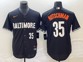 Wholesale Cheap Men\'s Baltimore Orioles #35 Adley Rutschman Number Black 2023 City Connect Cool Base Stitched Jersey 1
