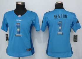 Wholesale Cheap Nike Panthers #1 Cam Newton Blue Alternate Women\'s Stitched NFL Elite Strobe Jersey