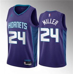 Wholesale Cheap Men\'s Charlotte Hornets #24 Brandon Miller Purple 2023 Draft Statement Edition Stitched Basketball Jersey