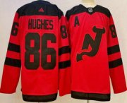 Cheap Men's New Jersey Devils #86 Jack Hughes Red 2023-2024 Stadium Series Stitched Jersey