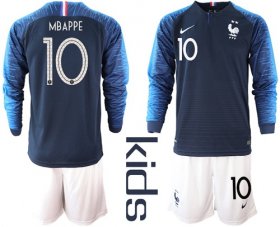 Wholesale Cheap France #10 Mbappe Home Long Sleeves Kid Soccer Country Jersey
