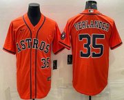 Wholesale Cheap Men's Houston Astros #35 Justin Verlander Number Orange With Patch Stitched MLB Cool Base Nike Jersey