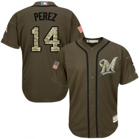 Wholesale Cheap Brewers #14 Hernan Perez Green Salute to Service Stitched MLB Jersey