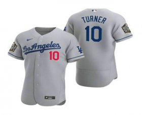 Wholesale Cheap Men\'s Los Angeles Dodgers #10 Justin Turner Gray 2020 World Series Authentic Road Flex Nike Jersey