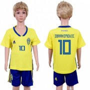 Wholesale Cheap Sweden #10 Ibrahimovic Home Kid Soccer Country Jersey