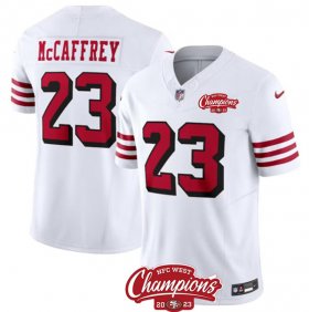 Cheap Men\'s San Francisco 49ers #23 Christian McCaffrey White 2023 F.U.S.E. NFC West Champions Patch Alternate Football Stitched Jersey