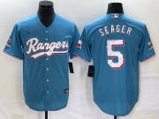 Wholesale Cheap Men's Texas Rangers #5 Corey Seager Light Blue Stitched Cool Base Nike Jersey
