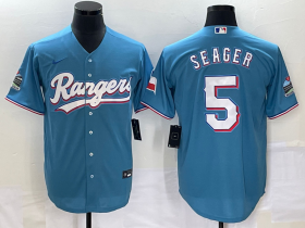 Wholesale Cheap Men\'s Texas Rangers #5 Corey Seager Light Blue Stitched Cool Base Nike Jersey