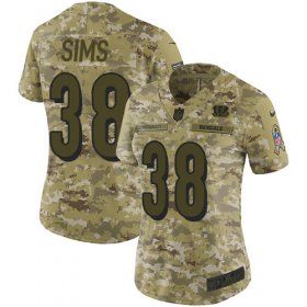 Wholesale Cheap Nike Bengals #38 LeShaun Sims Camo Women\'s Stitched NFL Limited 2018 Salute To Service Jersey