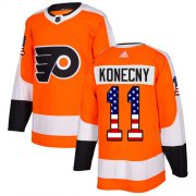 Wholesale Cheap Adidas Flyers #11 Travis Konecny Orange Home Authentic USA Flag Stitched NHL Jersey