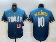 Cheap Men's Philadelphia Phillies #10 JT Realmuto Number Blue 2024 City Connect Limited Stitched Jerseys