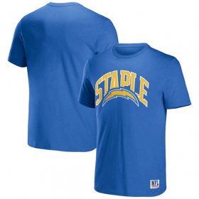 Wholesale Cheap Men\'s Los Angeles Chargers x Staple Light Blue Logo Lockup T-Shirt