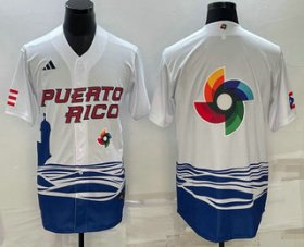 Cheap Men\'s Puerto Rico Baseball Big Logo White 2023 World Baseball Classic Stitched Jerseys
