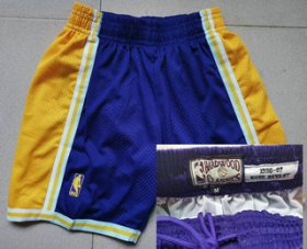 Wholesale Cheap Men\'s Los Angeles Lakers #24 Kobe Bryant 1996-97 Purple Hardwood Classics Soul Swingman Throwback Shorts