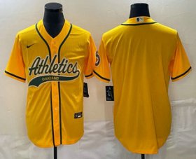Wholesale Cheap Men\'s Oakland Athletics Blank Yellow Cool Base Stitched Baseball Jersey