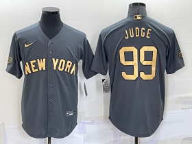 Wholesale Cheap Men\'s New York Yankees #99 Aaron Judge 2022 All-Star Grey Gold Flex Base Stitched Baseball Jerseys
